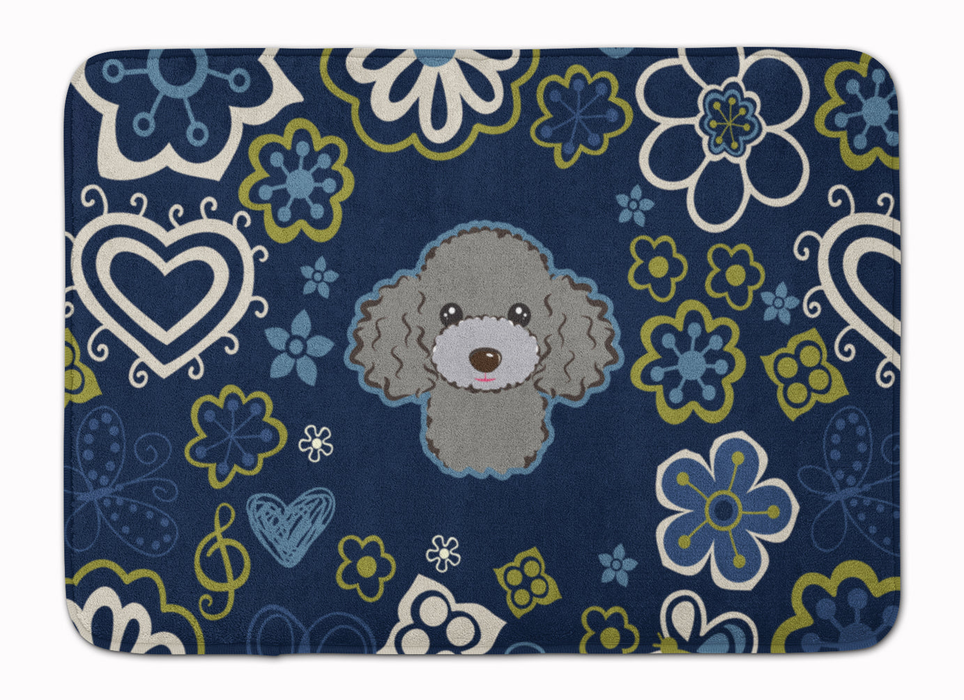 Blue Flowers Silver Gray Poodle Machine Washable Memory Foam Mat BB5110RUG - the-store.com