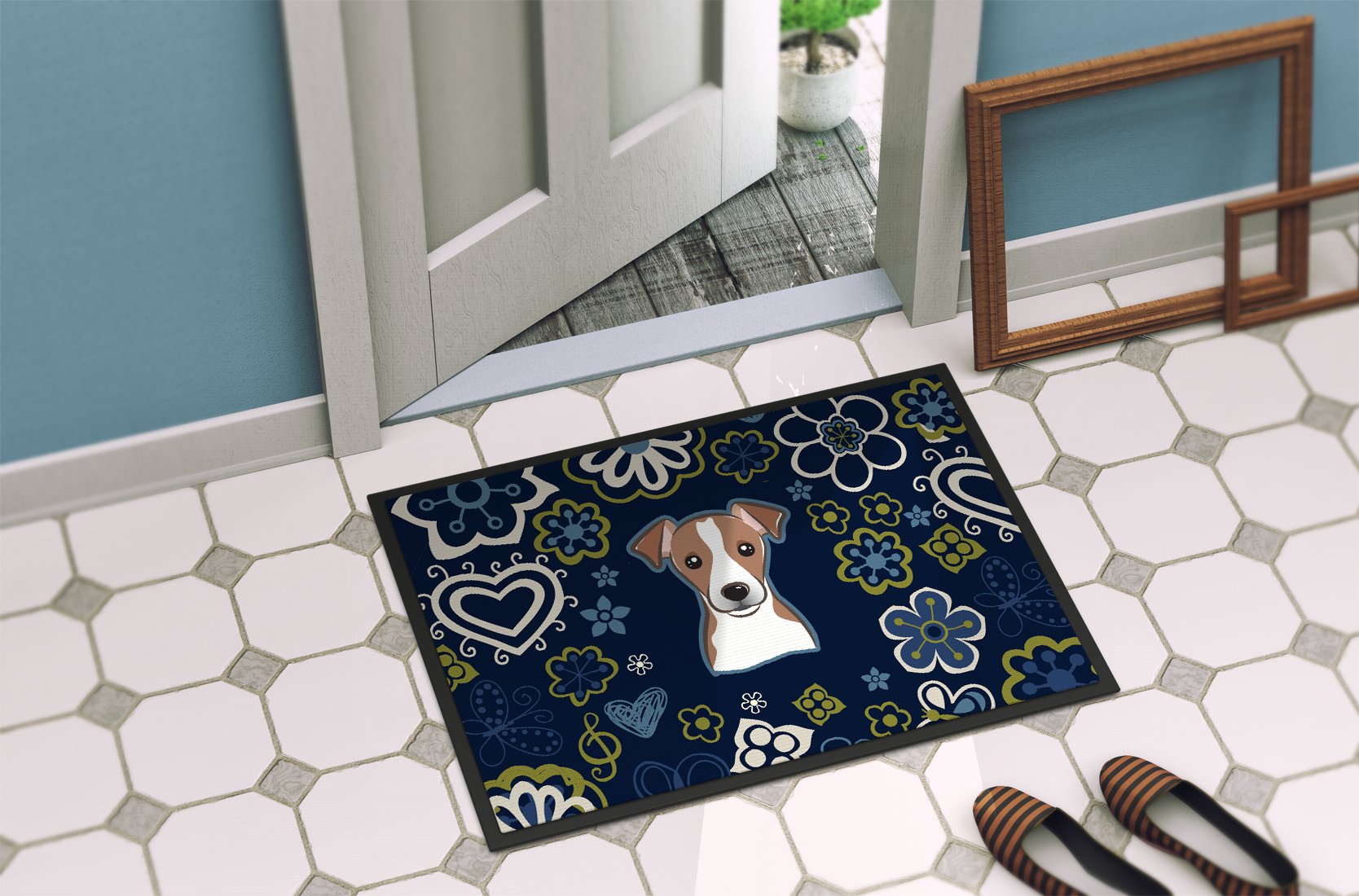 Blue Flowers Jack Russell Terrier Indoor or Outdoor Mat 24x36 BB5111JMAT by Caroline's Treasures