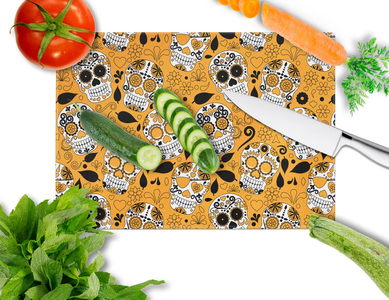 Day of the Dead Orange Glass Cutting Board Large BB5118LCB by Caroline's Treasures