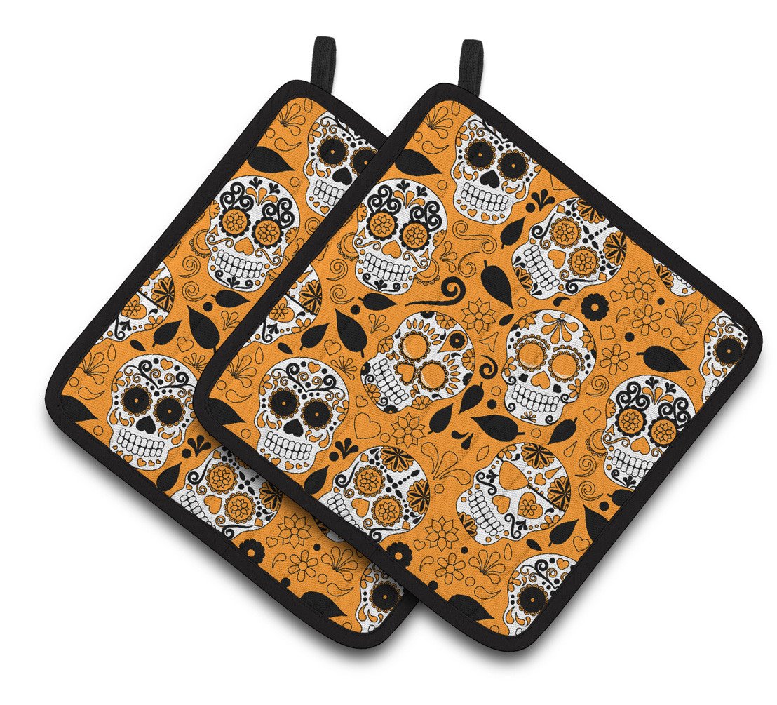 Day of the Dead Orange Pair of Pot Holders BB5118PTHD by Caroline&#39;s Treasures