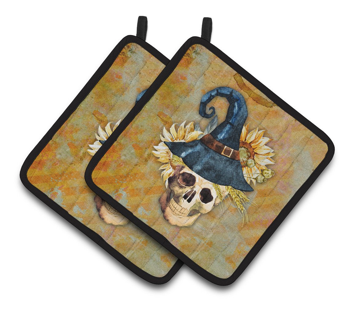 Day of the Dead Witch Skull  Pair of Pot Holders BB5126PTHD by Caroline&#39;s Treasures