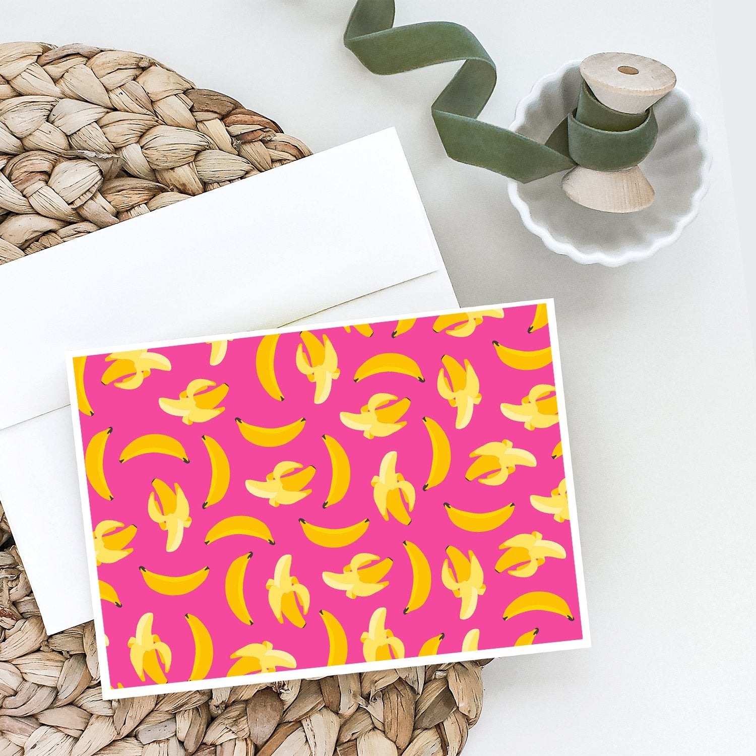 Bananas on Pink Greeting Cards and Envelopes Pack of 8 - the-store.com