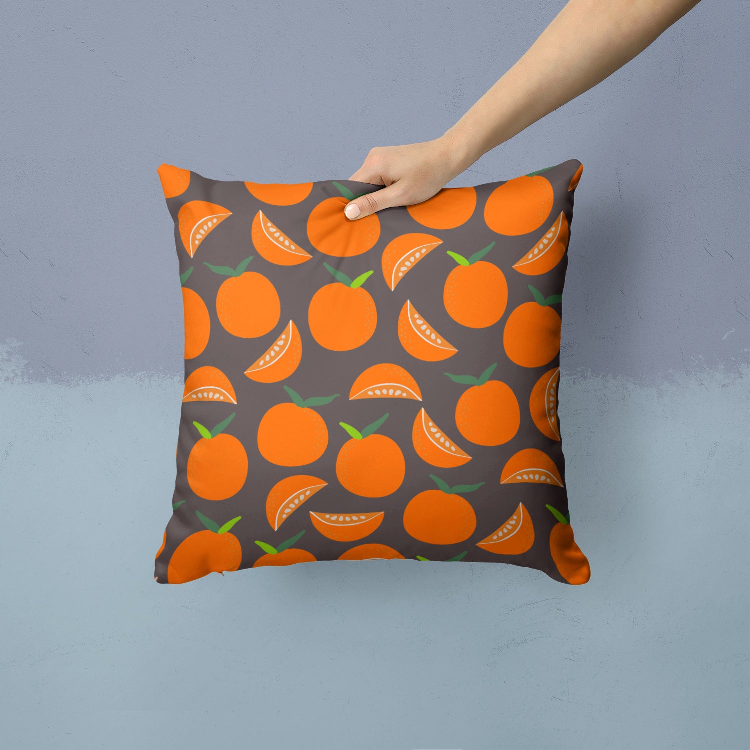 Oranges on Gray Fabric Decorative Pillow BB5142PW1414 - the-store.com