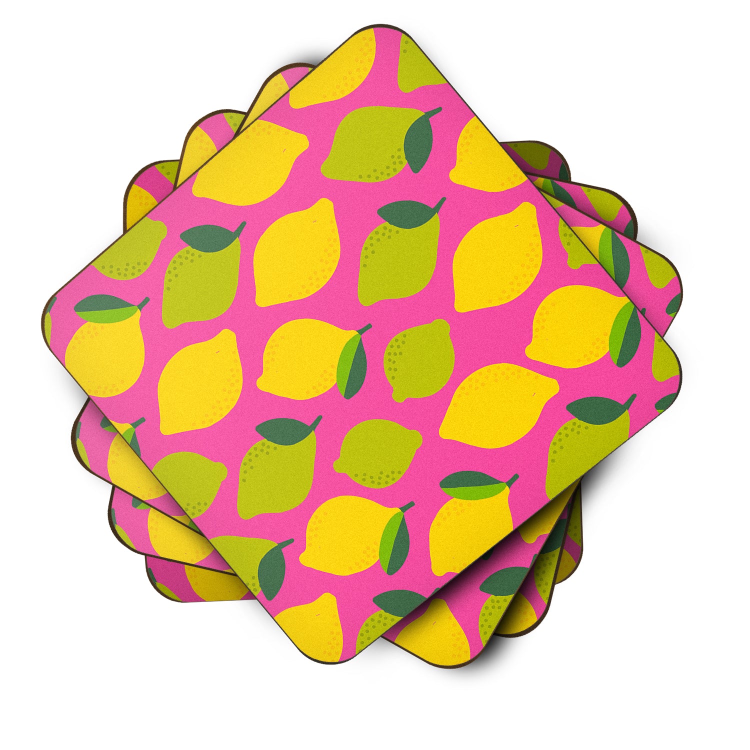 Lemons and Limes on Pink Foam Coaster Set of 4 BB5143FC - the-store.com