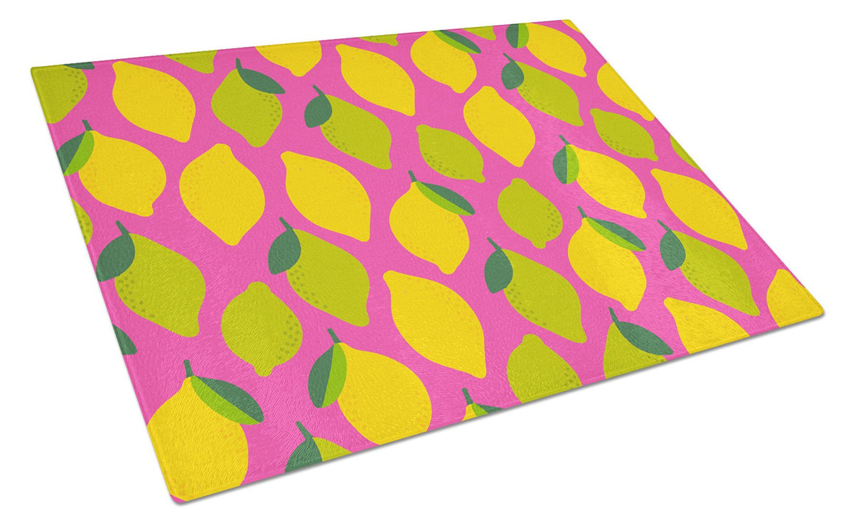 Lemons and Limes on Pink Glass Cutting Board Large BB5143LCB by Caroline&#39;s Treasures