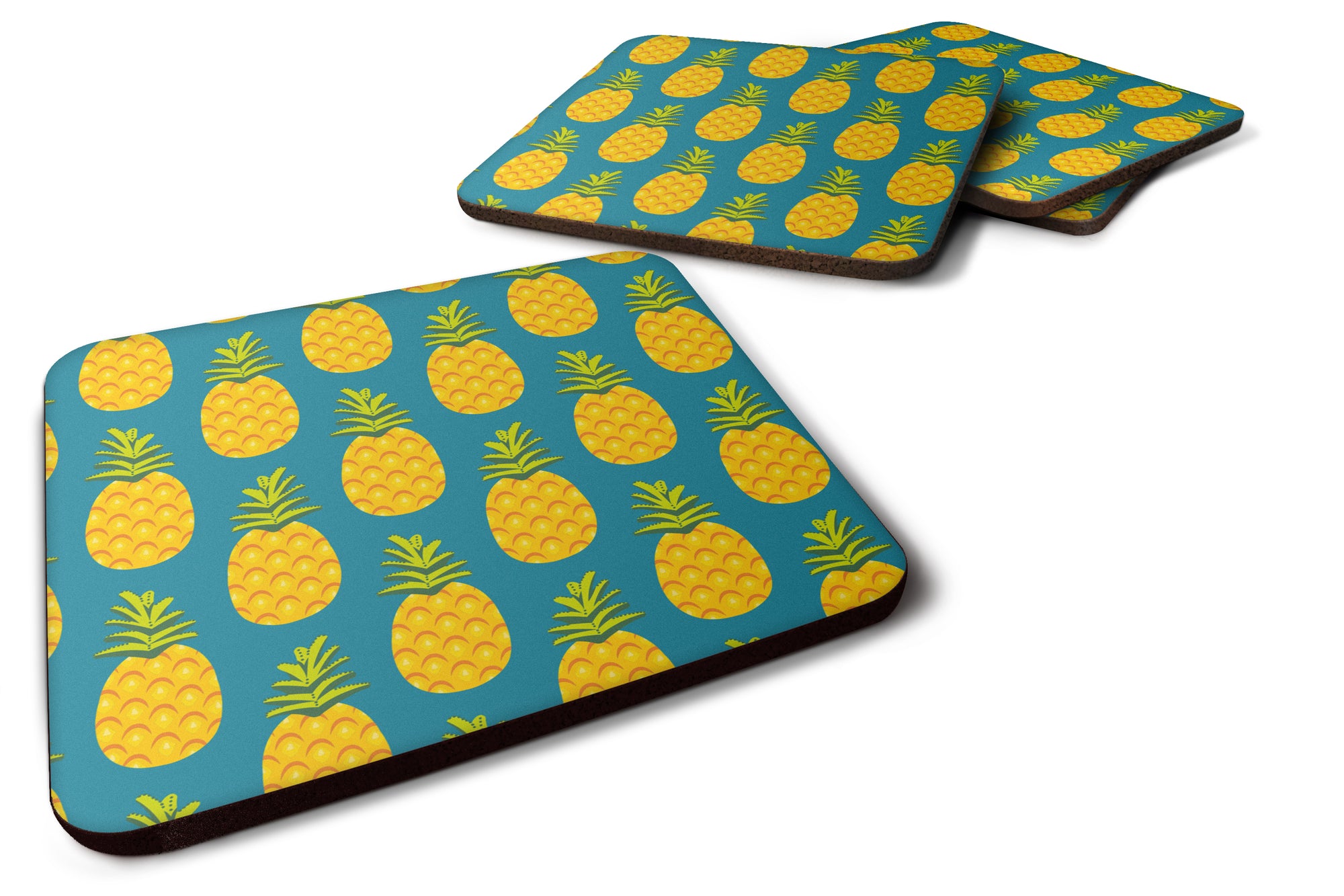 Pineapples on Teal Foam Coaster Set of 4 BB5145FC - the-store.com