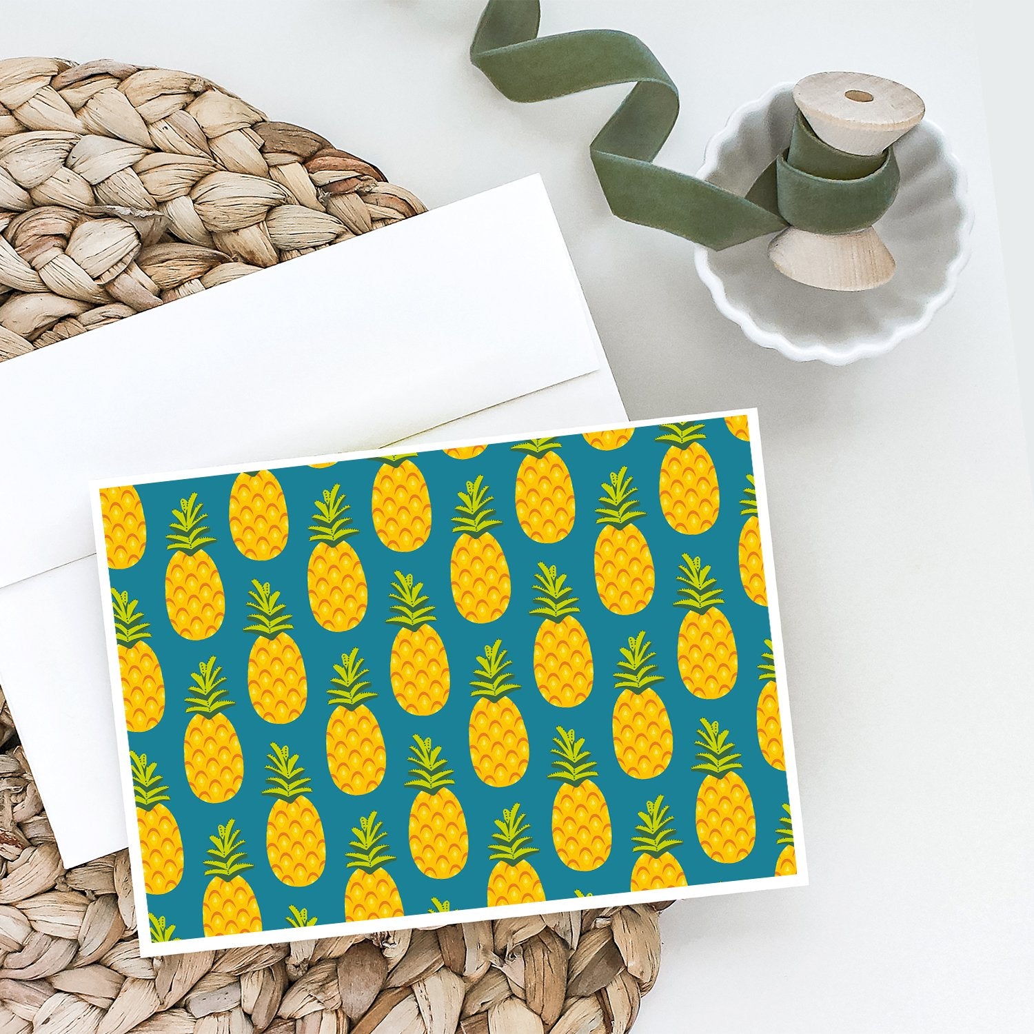 Pineapples on Teal Greeting Cards and Envelopes Pack of 8 - the-store.com