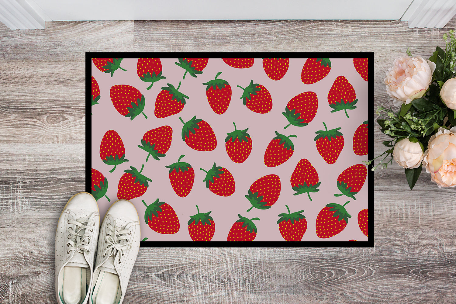 Strawberries on Pink Indoor or Outdoor Mat 18x27 BB5146MAT - the-store.com