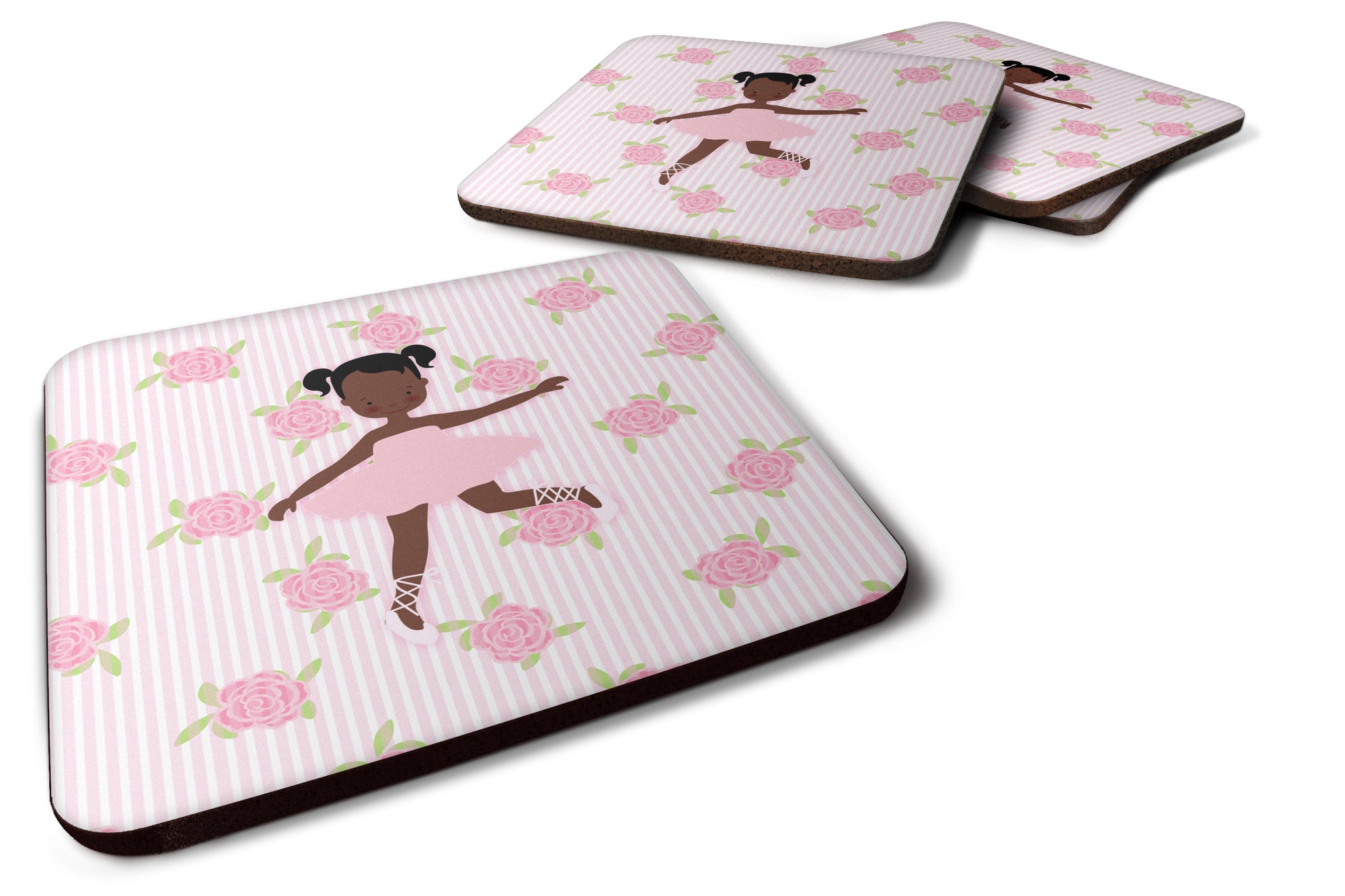 Ballerina African American Ponytails Foam Coaster Set of 4 BB5192FC - the-store.com