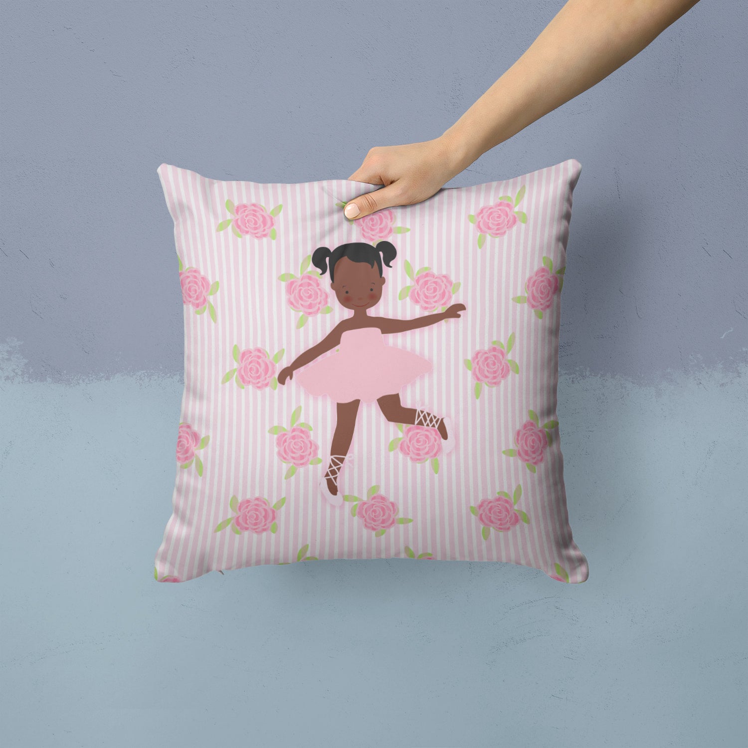 Ballerina African American Ponytails Fabric Decorative Pillow BB5192PW1414 - the-store.com