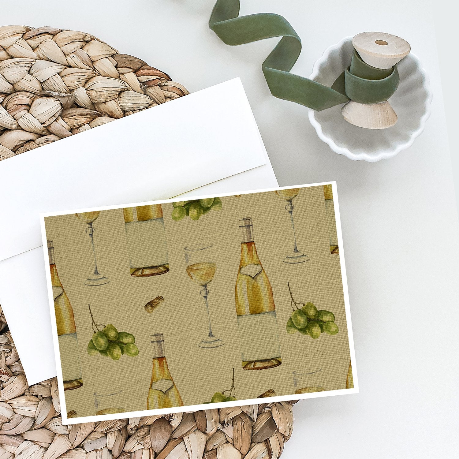 White Wine on Linen Greeting Cards and Envelopes Pack of 8 - the-store.com