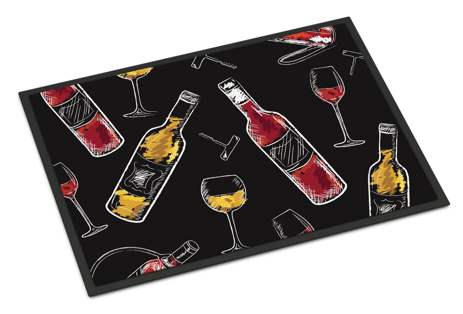 Red and White Wine on Black Indoor or Outdoor Mat 24x36 BB5197JMAT by Caroline's Treasures