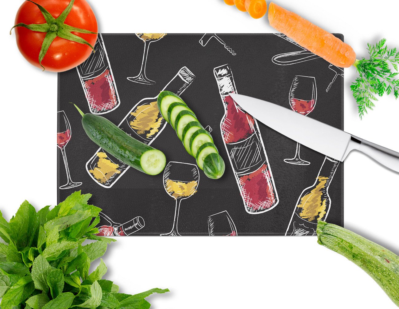 Red and White Wine on Black Glass Cutting Board Large BB5197LCB by Caroline's Treasures