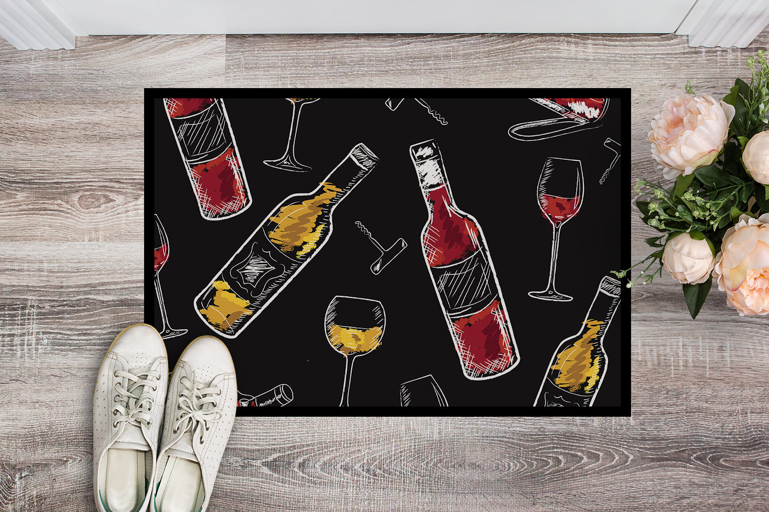 Red and White Wine on Black Indoor or Outdoor Mat 18x27 BB5197MAT - the-store.com