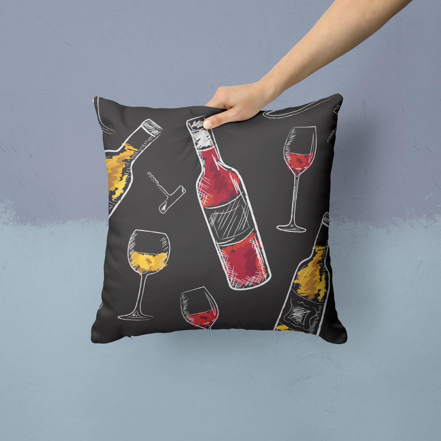 Red and White Wine on Black Fabric Decorative Pillow BB5197PW1414 - the-store.com