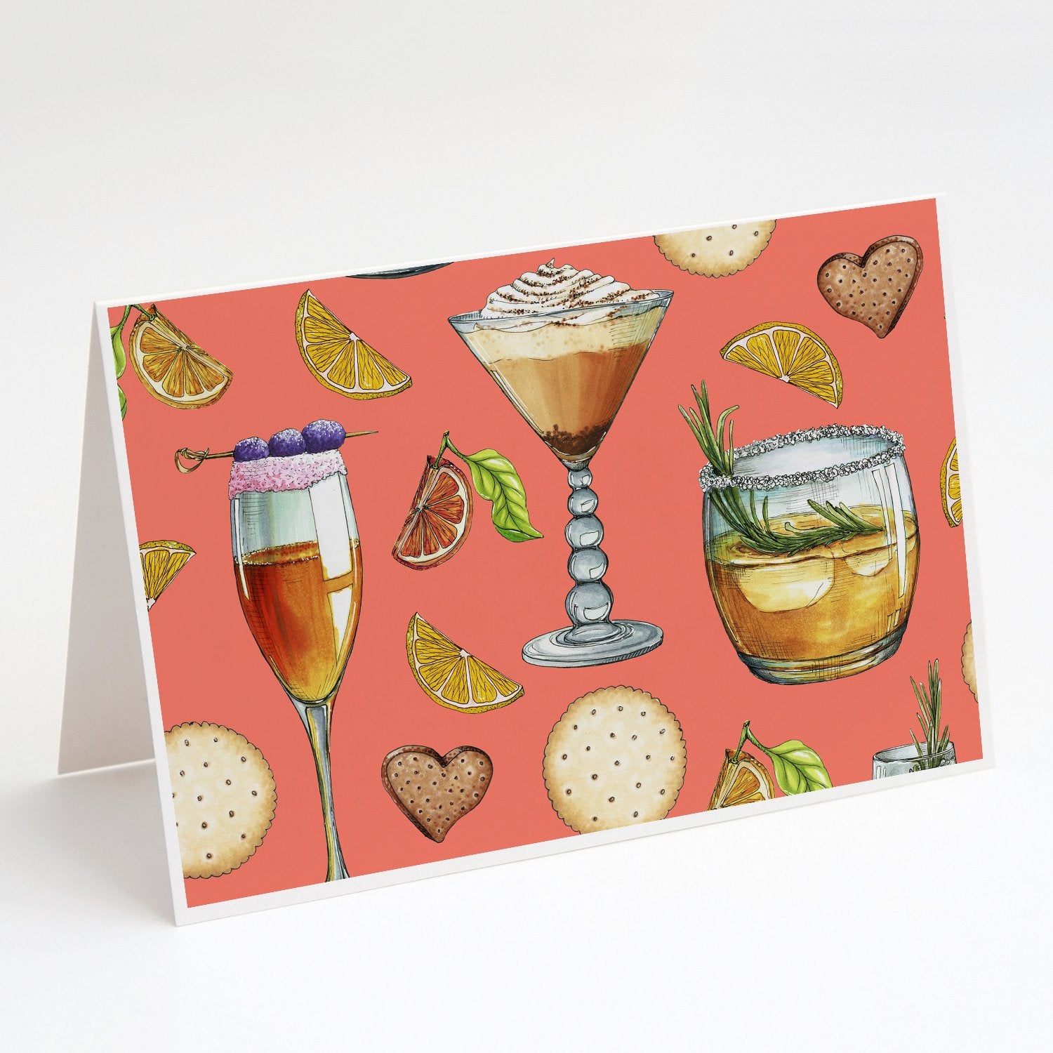 Buy this Drinks and Cocktails Salmon Greeting Cards and Envelopes Pack of 8