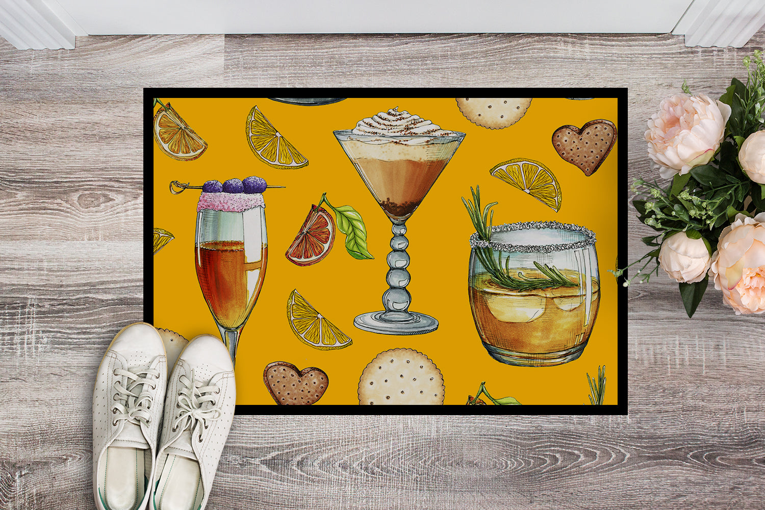 Drinks and Cocktails Gold Indoor or Outdoor Mat 18x27 BB5202MAT - the-store.com
