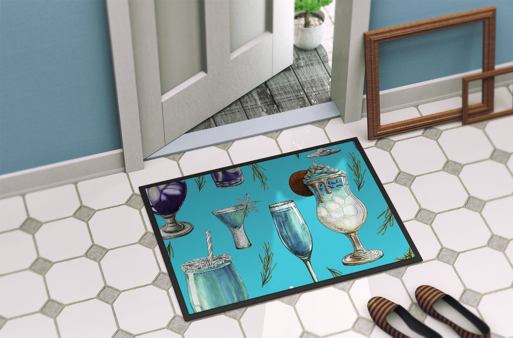 Drinks and Cocktails Blue Indoor or Outdoor Mat 24x36 BB5203JMAT by Caroline's Treasures