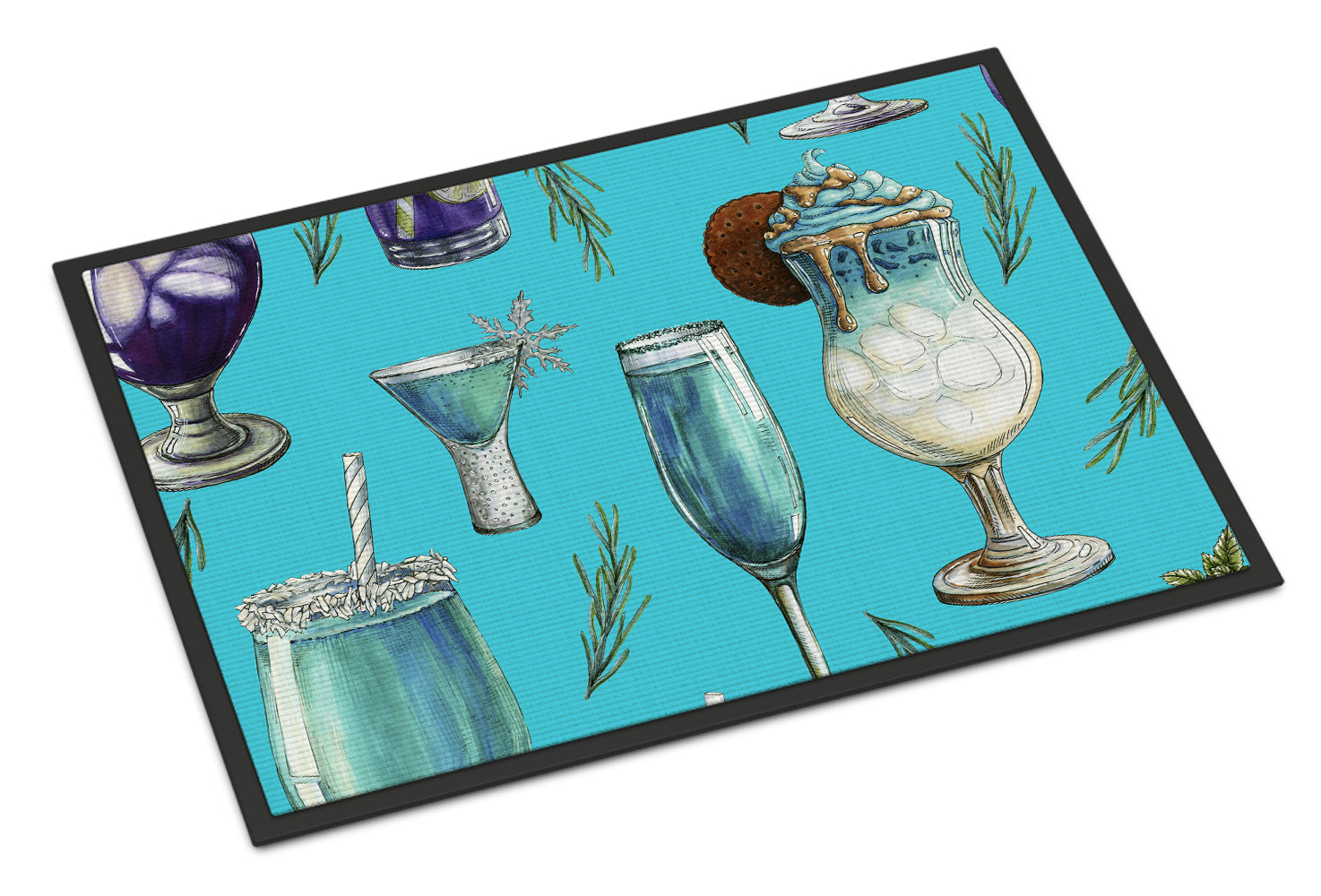 Drinks and Cocktails Blue Indoor or Outdoor Mat 18x27 BB5203MAT - the-store.com