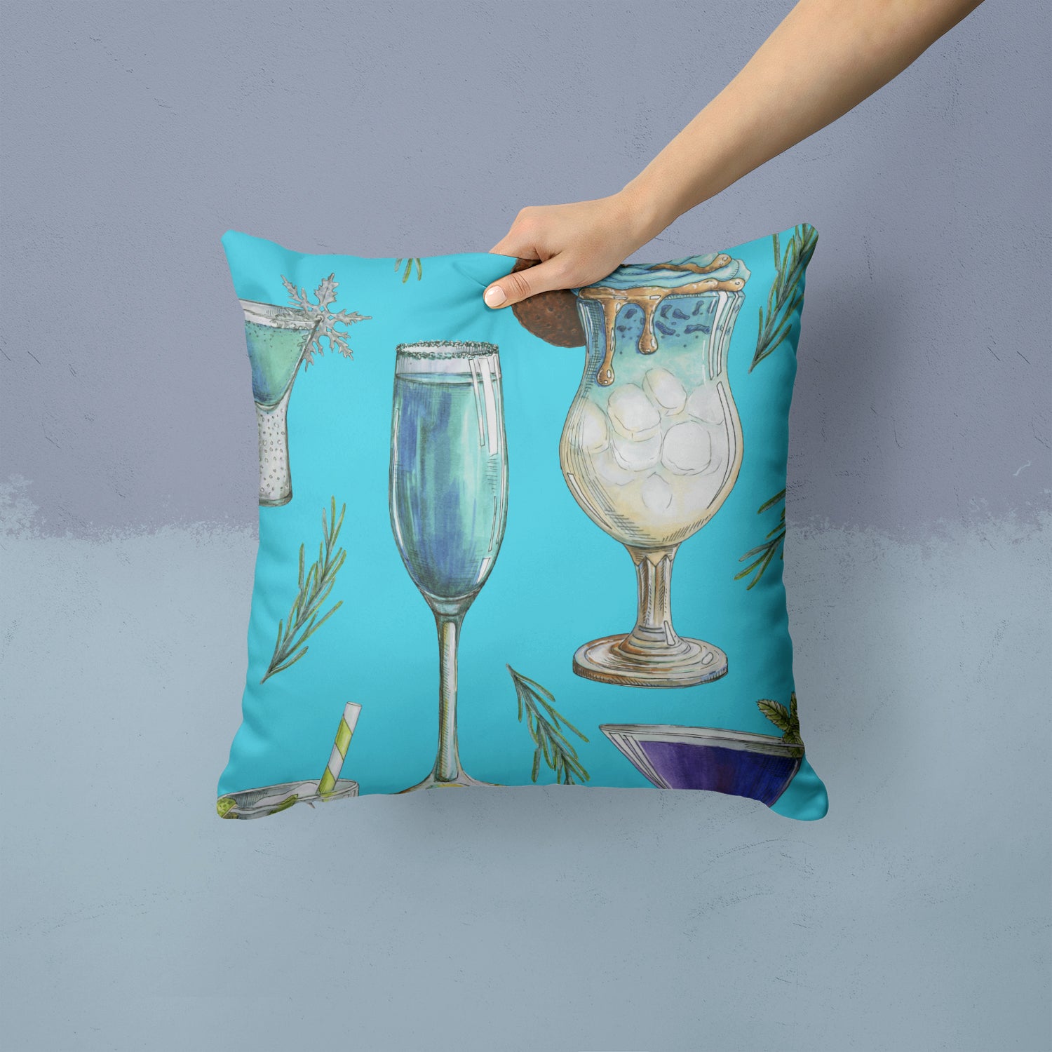 Drinks and Cocktails Blue Fabric Decorative Pillow BB5203PW1414 - the-store.com