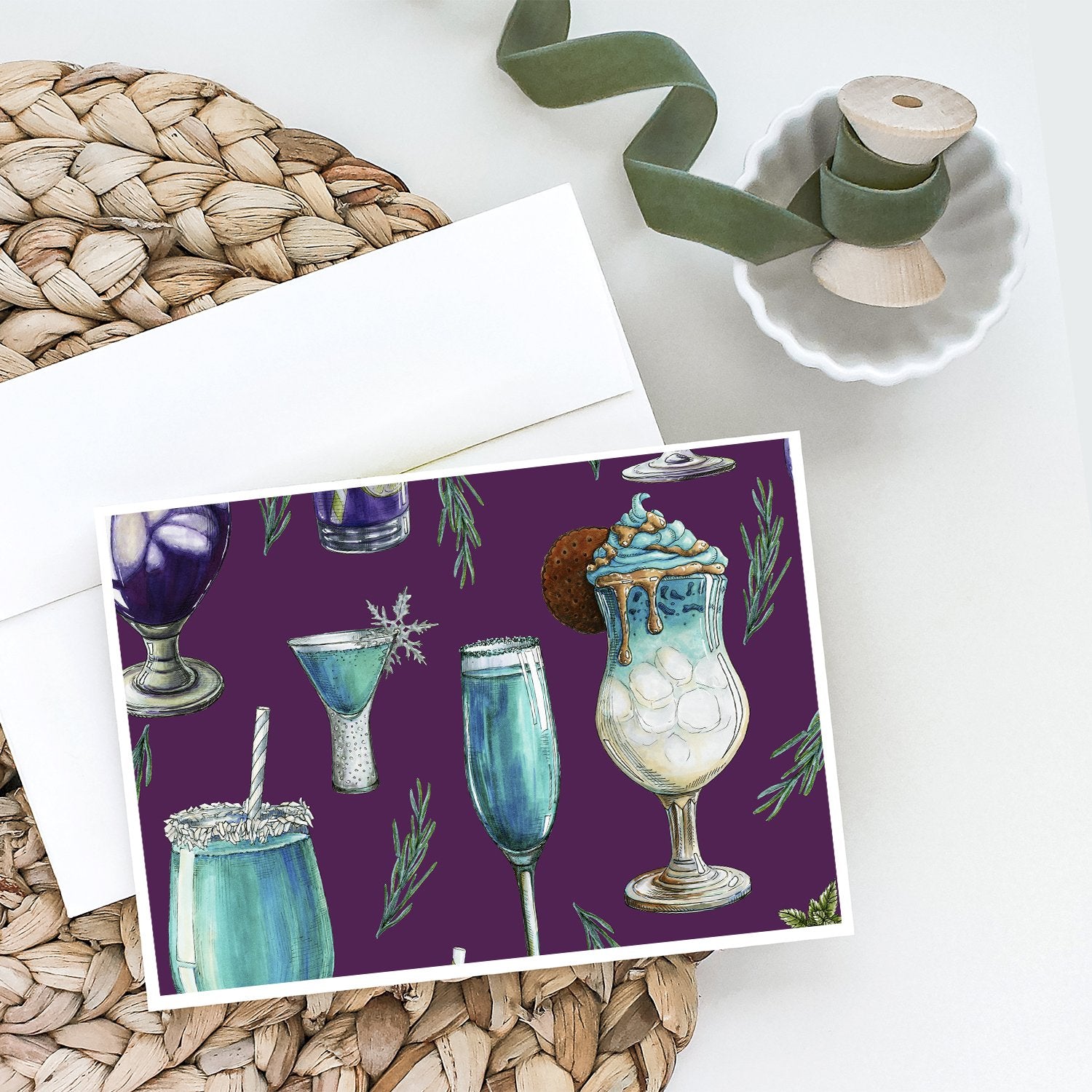 Buy this Drinks and Cocktails Purple Greeting Cards and Envelopes Pack of 8
