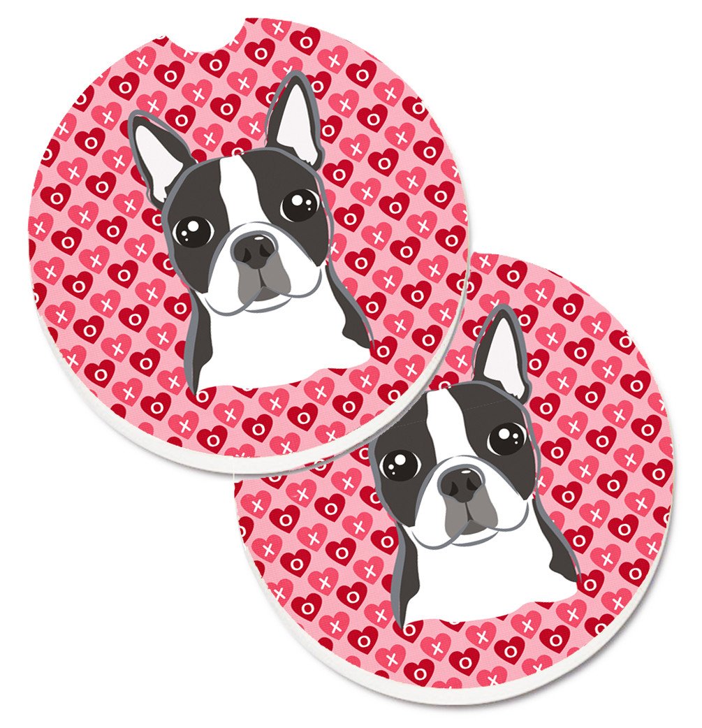 Boston Terrier Hearts Set of 2 Cup Holder Car Coasters BB5273CARC by Caroline&#39;s Treasures