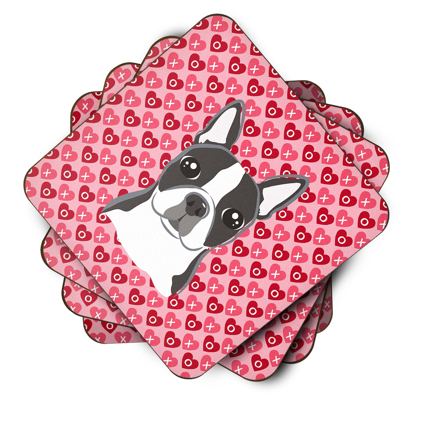 Boston Terrier Hearts Foam Coaster Set of 4 BB5273FC - the-store.com