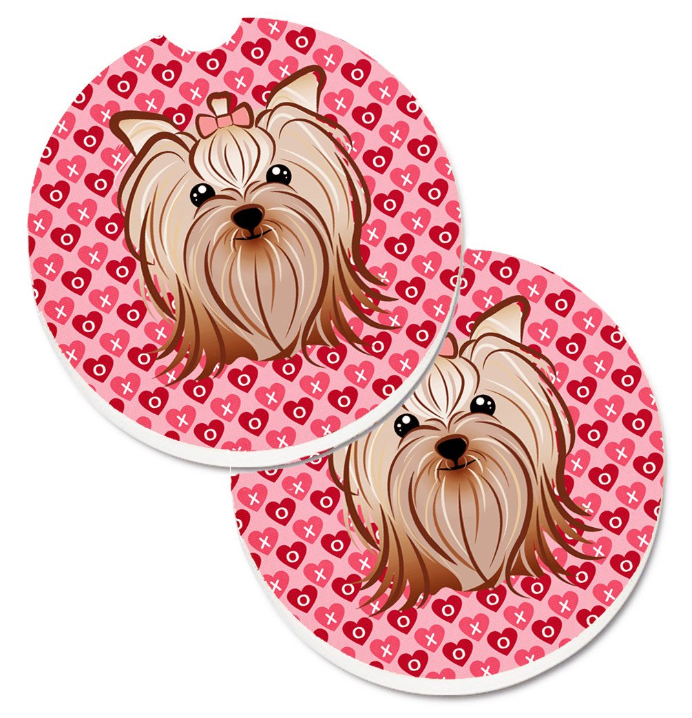 Yorkie Yorkishire Terrier Hearts Set of 2 Cup Holder Car Coasters BB5274CARC by Caroline&#39;s Treasures