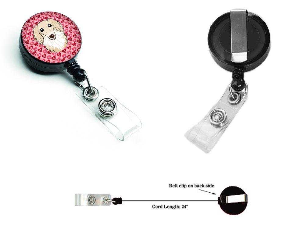 Longhair Creme Dachshund Hearts Retractable Badge Reel BB5282BR
