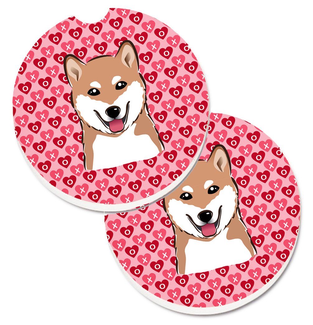 Shiba Inu Hearts Set of 2 Cup Holder Car Coasters BB5295CARC by Caroline&#39;s Treasures