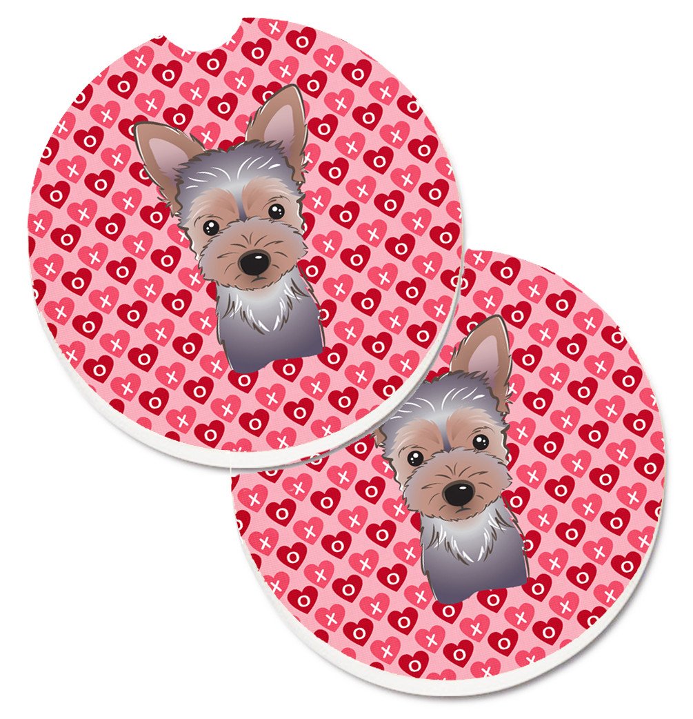 Yorkie Puppy Hearts Set of 2 Cup Holder Car Coasters BB5302CARC by Caroline&#39;s Treasures