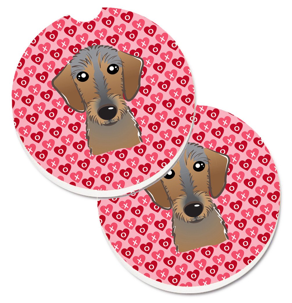 Wirehaired Dachshund Hearts Set of 2 Cup Holder Car Coasters BB5303CARC by Caroline&#39;s Treasures