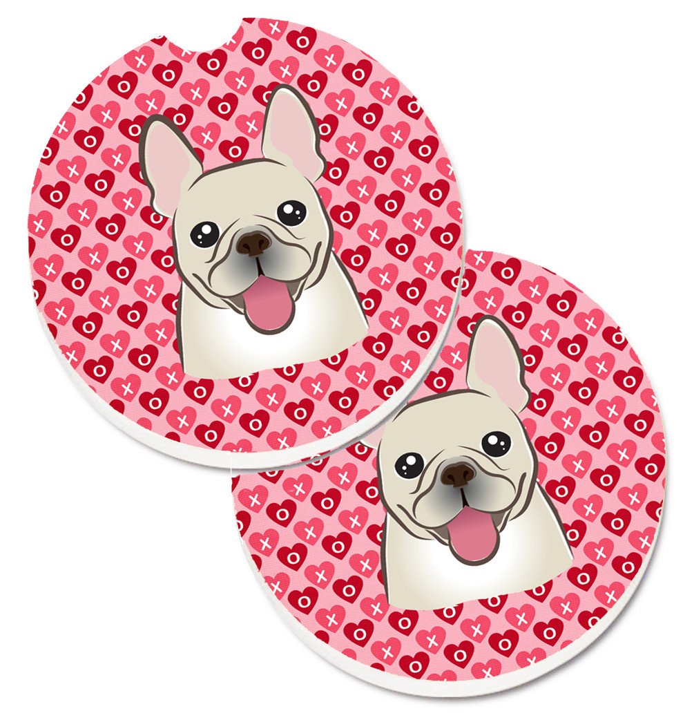French Bulldog Hearts Set of 2 Cup Holder Car Coasters BB5308CARC by Caroline&#39;s Treasures