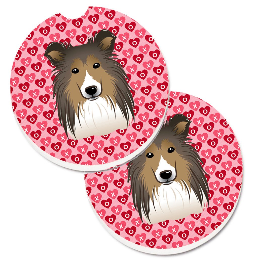 Sheltie Hearts Set of 2 Cup Holder Car Coasters BB5312CARC by Caroline&#39;s Treasures