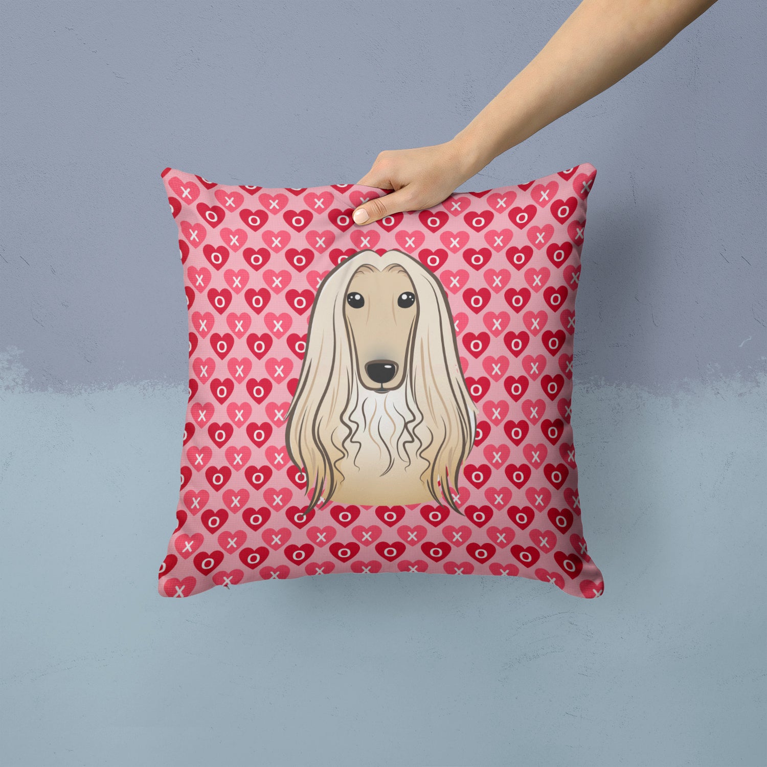 Afghan Hound Hearts Fabric Decorative Pillow BB5314PW1414 - the-store.com