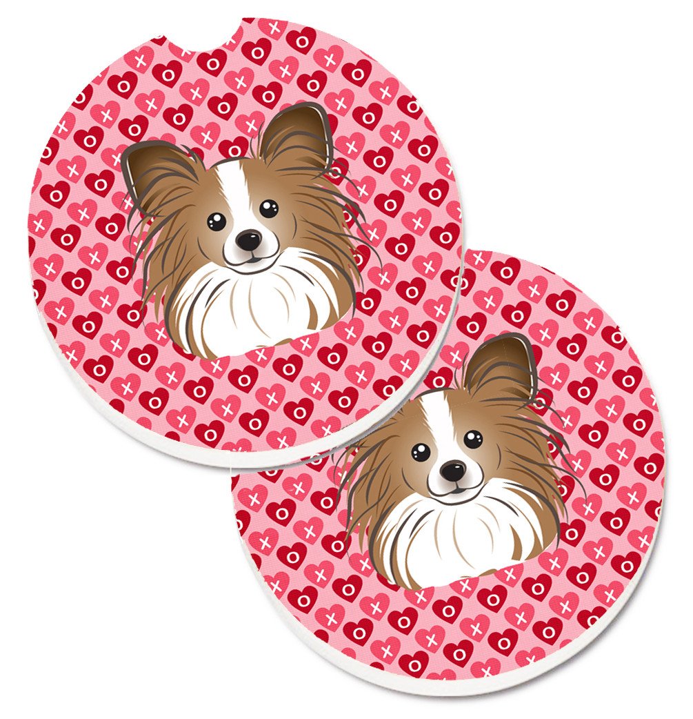Papillon Hearts Set of 2 Cup Holder Car Coasters BB5318CARC by Caroline&#39;s Treasures