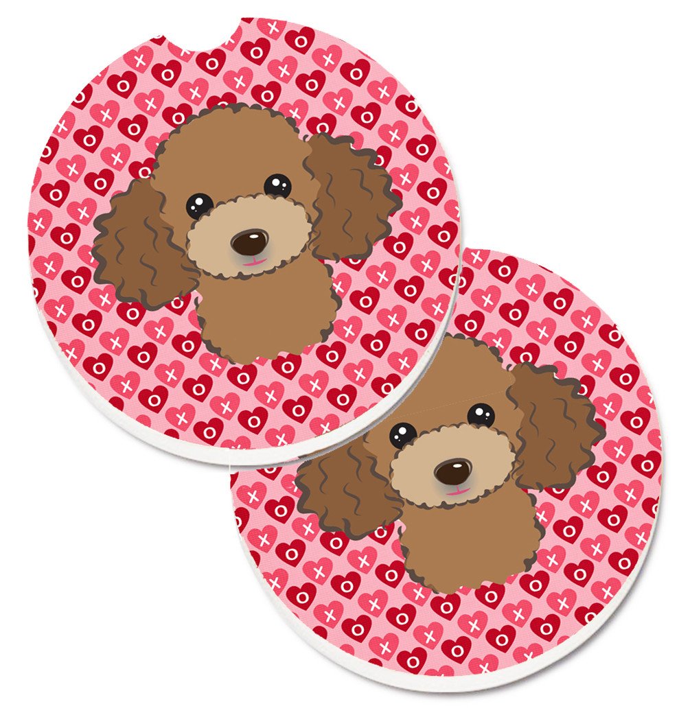 Chocolate Brown Poodle Hearts Set of 2 Cup Holder Car Coasters BB5326CARC by Caroline&#39;s Treasures