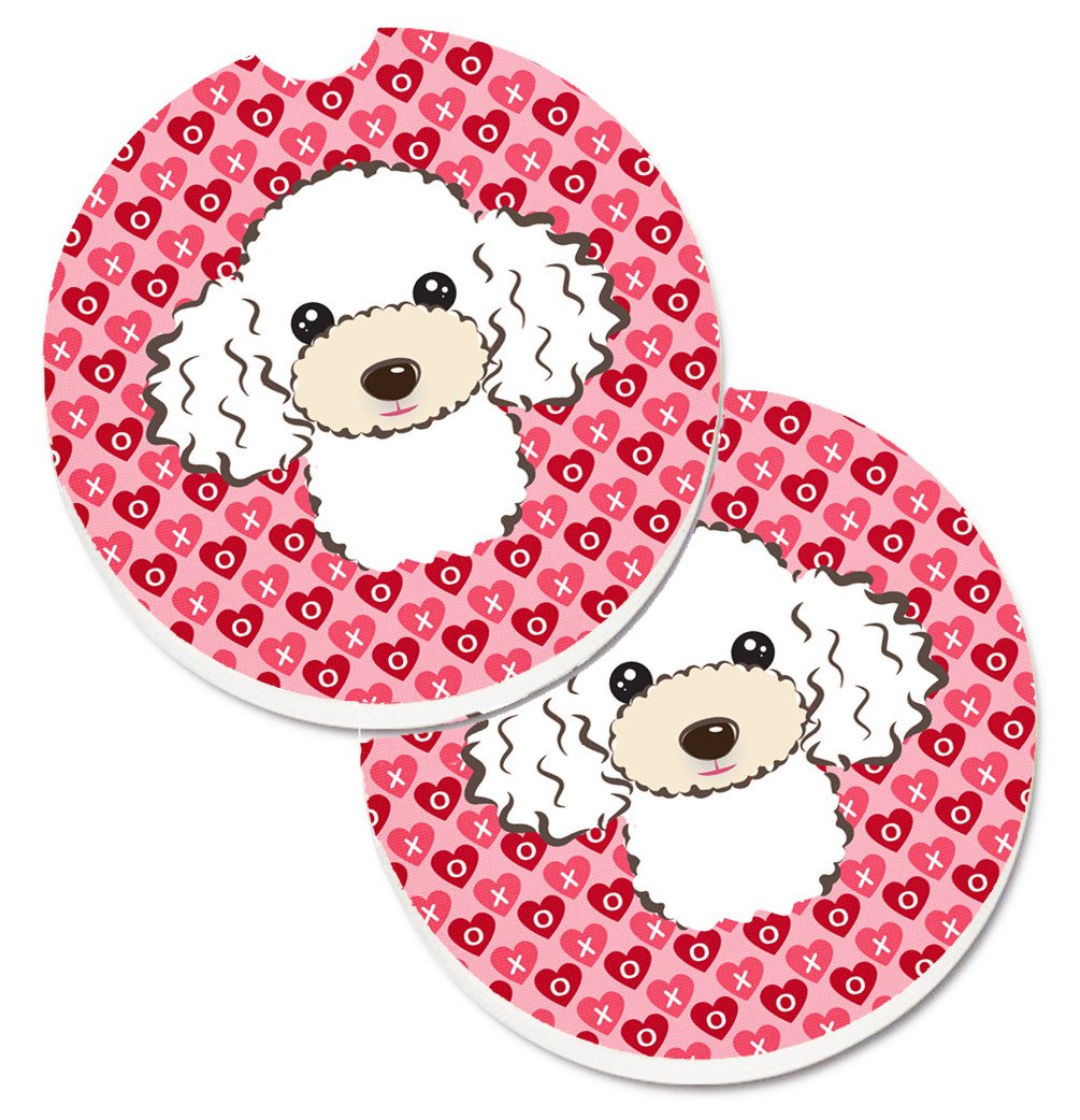 White Poodle Hearts Set of 2 Cup Holder Car Coasters BB5327CARC by Caroline&#39;s Treasures