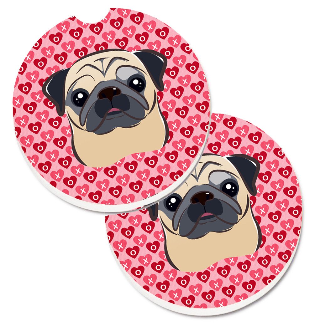 Fawn Pug Hearts Set of 2 Cup Holder Car Coasters BB5332CARC by Caroline's Treasures