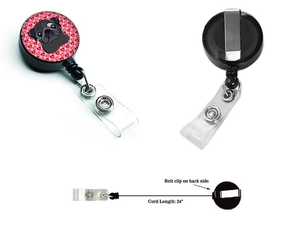 Black Pug Hearts Retractable Badge Reel BB5333BR