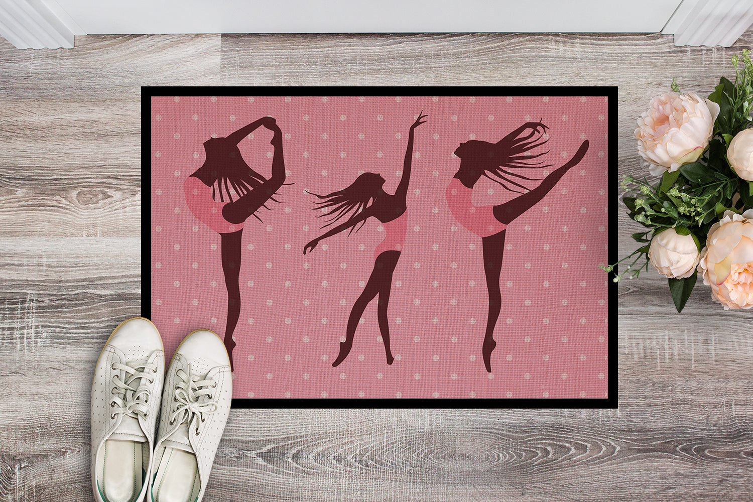 Dancers Linen Pink Polkadots Indoor or Outdoor Mat 18x27 BB5378MAT - the-store.com