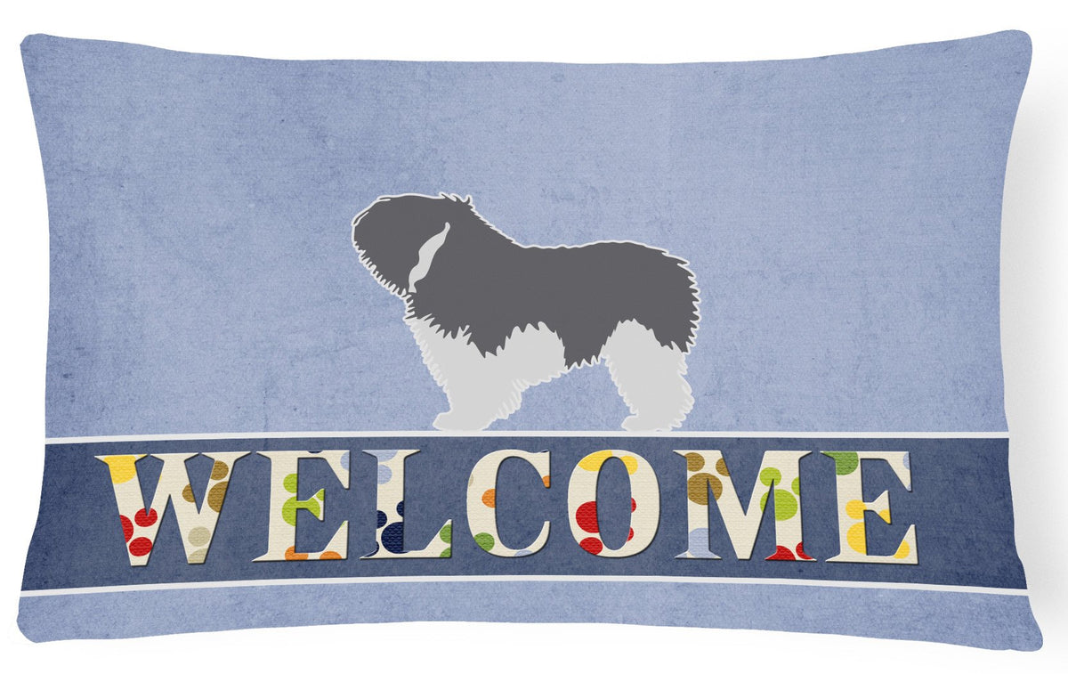 Polish Lowland Sheepdog Dog Welcome Canvas Fabric Decorative Pillow BB5536PW1216 by Caroline&#39;s Treasures