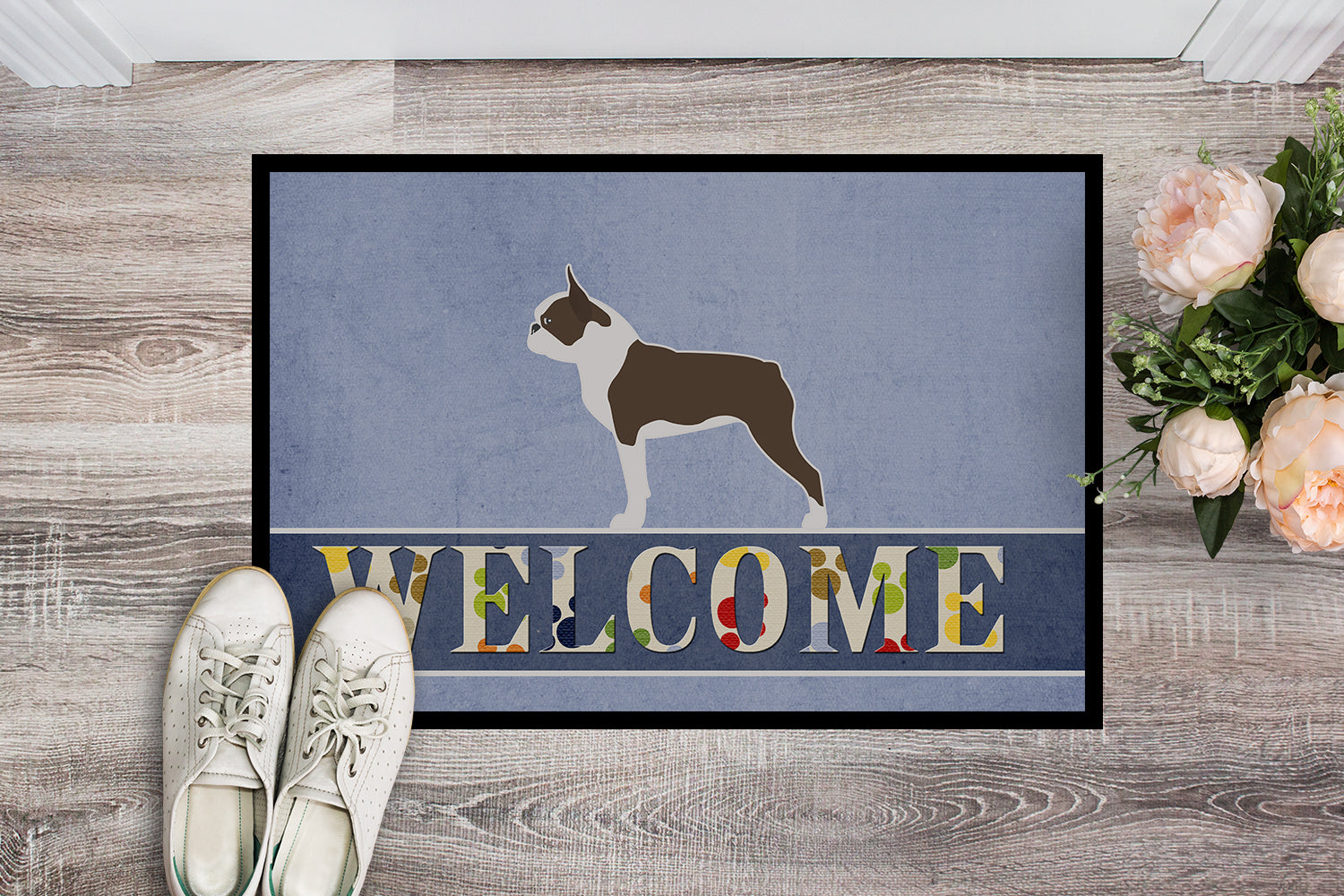Boston Terrier Welcome Indoor or Outdoor Mat 18x27 BB5548MAT - the-store.com
