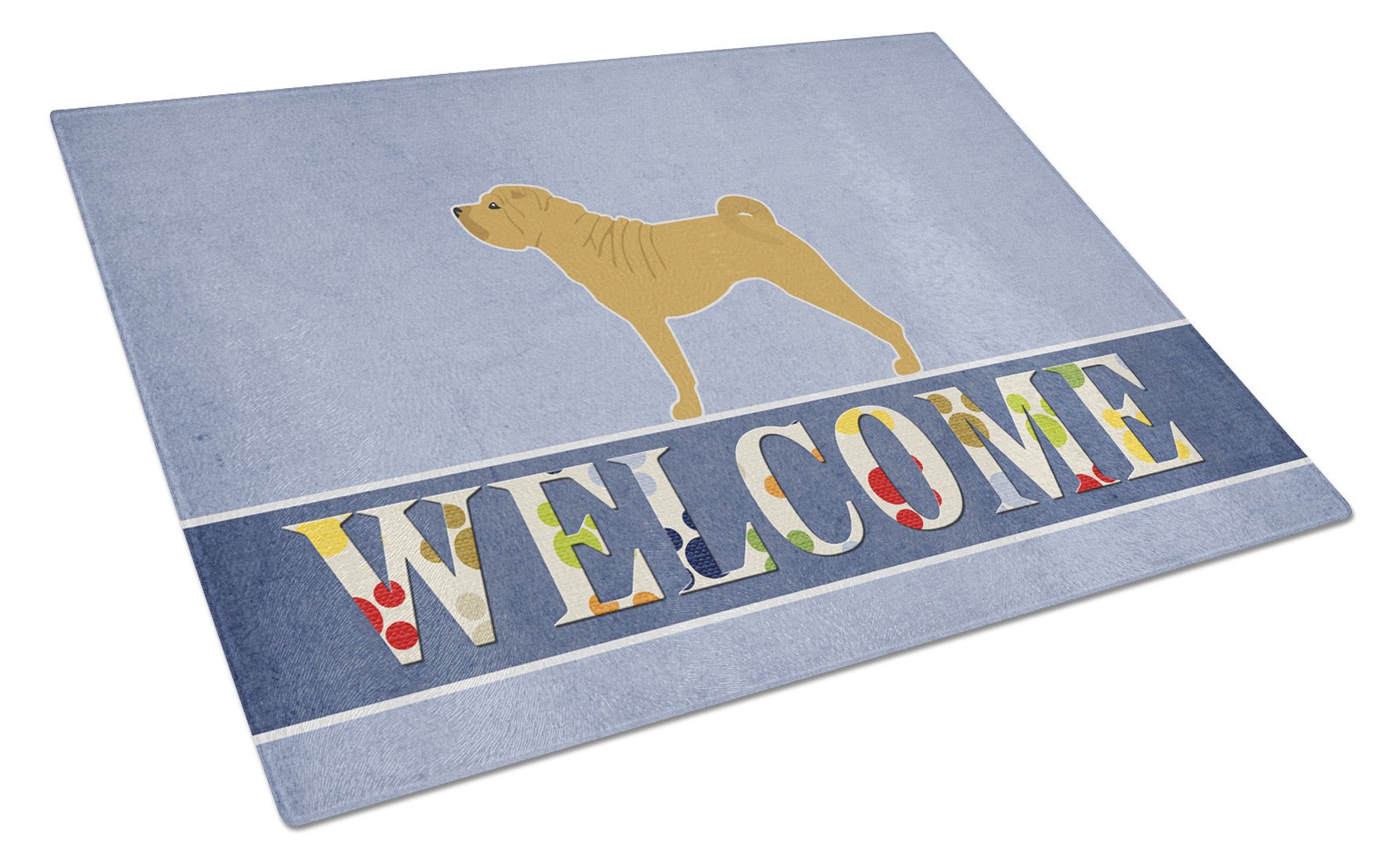 Shar Pei Merry Welcome Glass Cutting Board Large BB5556LCB by Caroline's Treasures