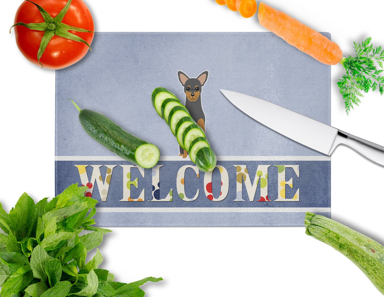Manchester Terrier Welcome Glass Cutting Board Large BB5609LCB by Caroline's Treasures