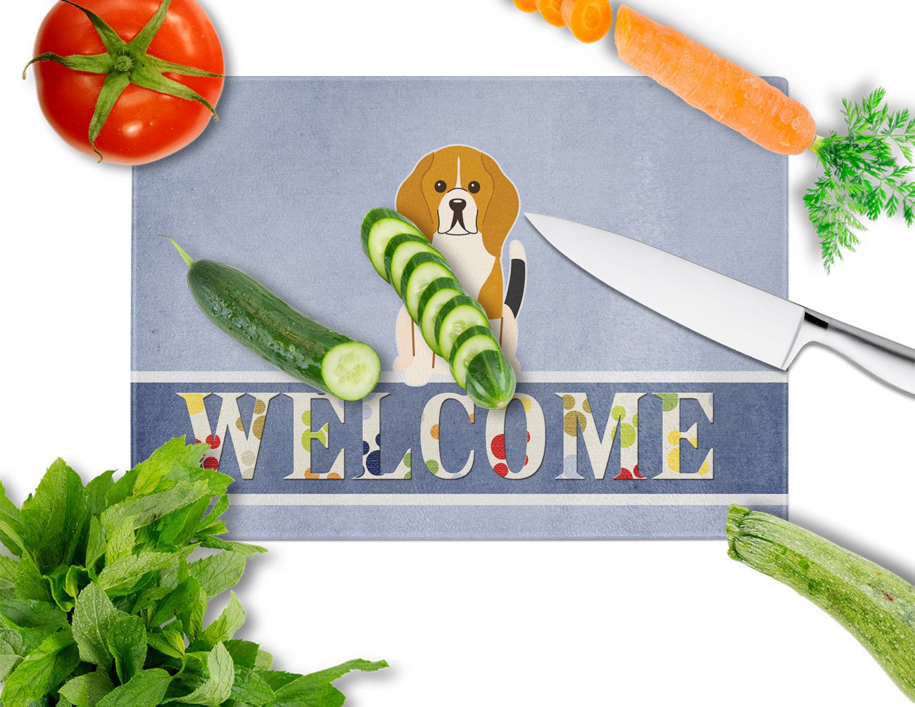 Beagle Tricolor Welcome Glass Cutting Board Large BB5621LCB by Caroline's Treasures