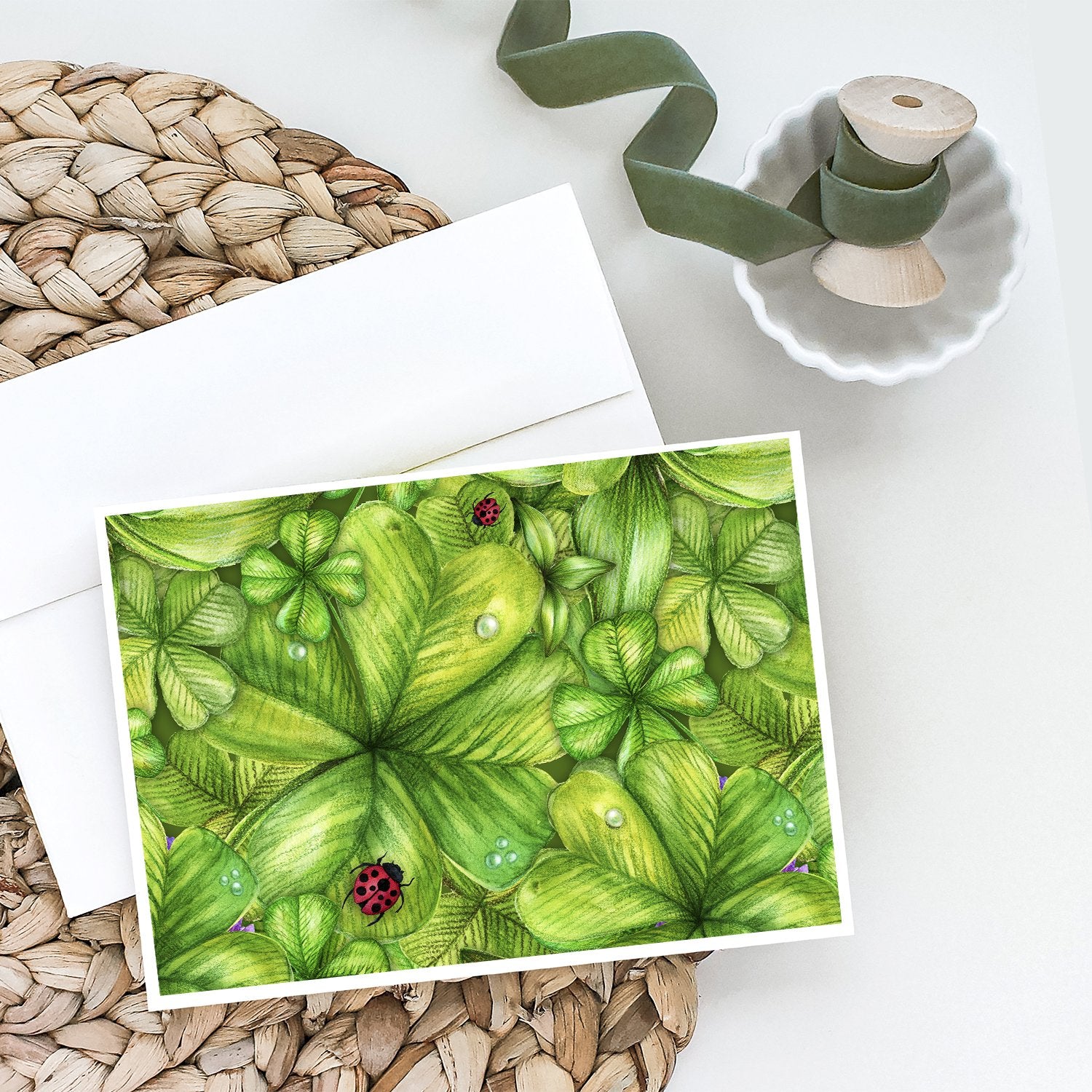 Shamrocks and Lady bugs Greeting Cards and Envelopes Pack of 8 - the-store.com