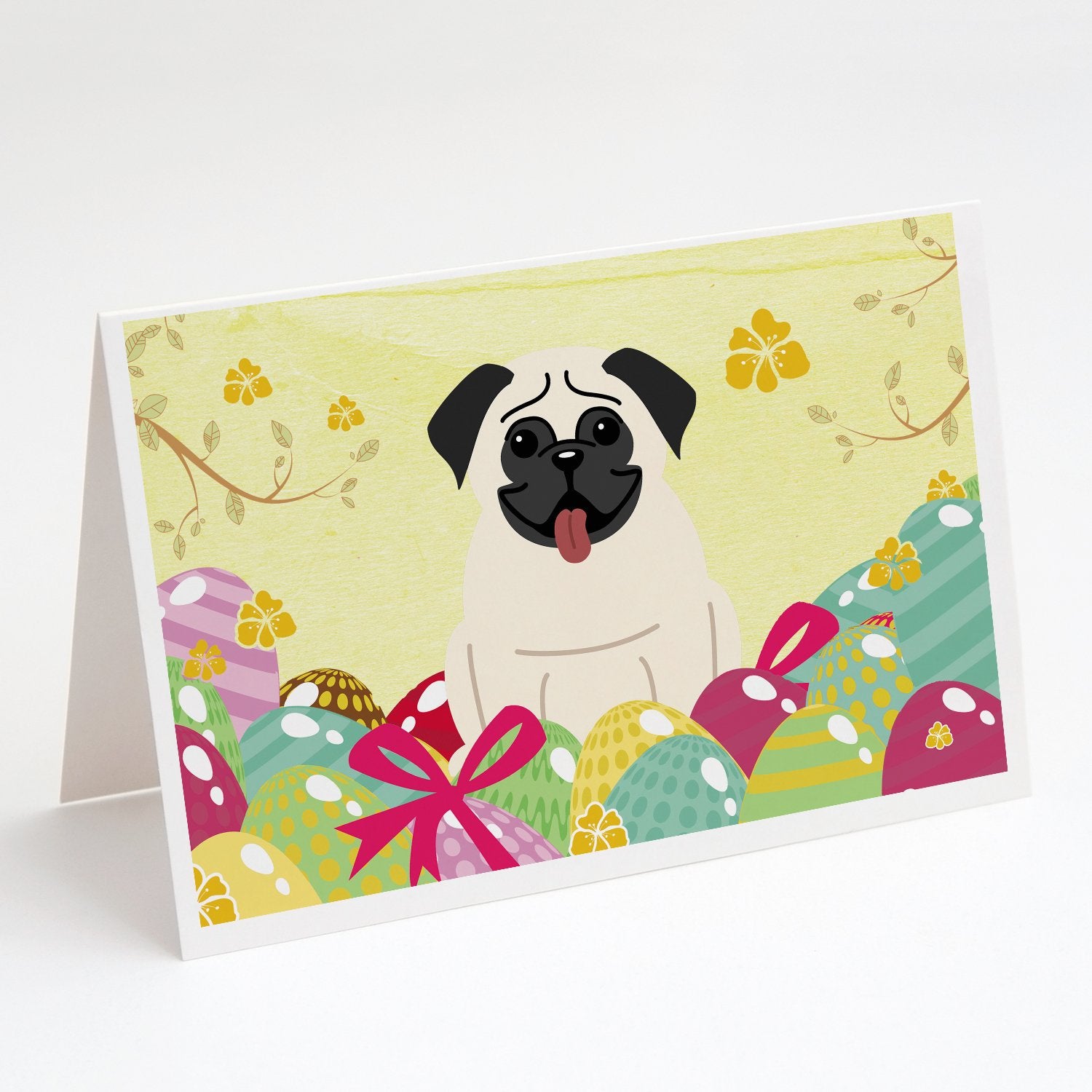 Buy this Easter Eggs Pug Cream Greeting Cards and Envelopes Pack of 8