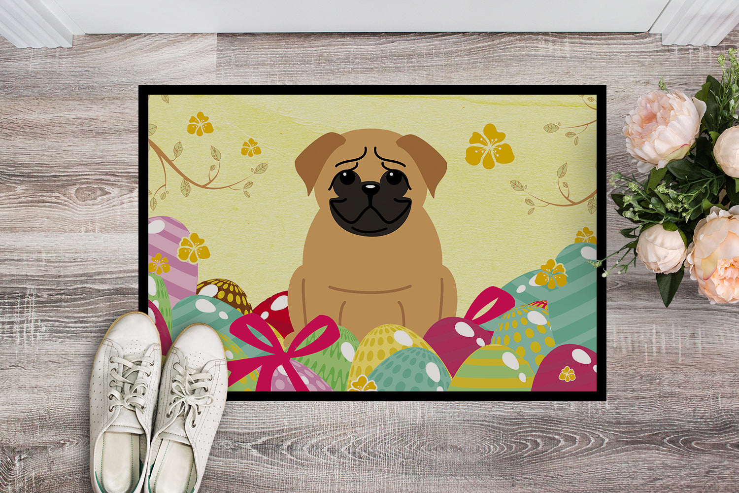 Easter Eggs Pug Brown Indoor or Outdoor Mat 18x27 BB6007MAT - the-store.com
