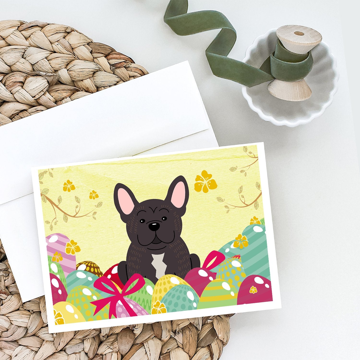 Buy this Easter Eggs French Bulldog Brindle Greeting Cards and Envelopes Pack of 8